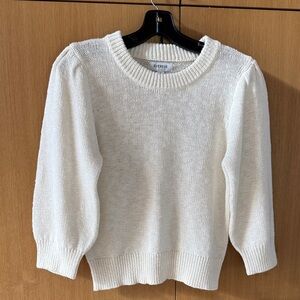 EVEREVE Knit Crewneck Sweater with Puff Sleeves Womens size Small Color White
